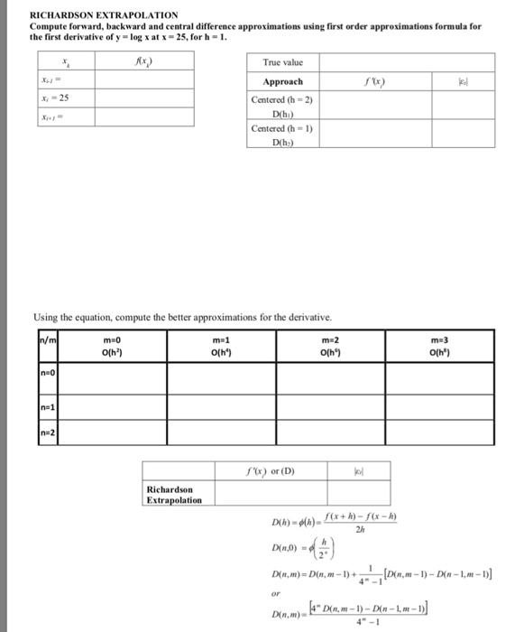 Solved RICHARDSON EXTRAPOLATION Compute forward, backward | Chegg.com