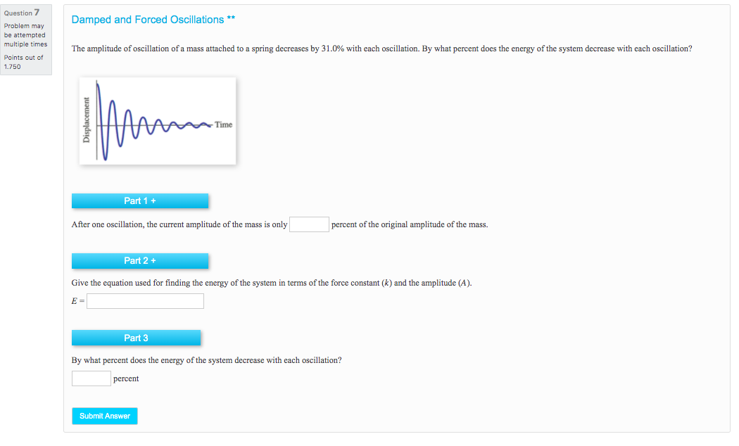 Solved Question 7 Damped and Forced Oscillations ** Problem | Chegg.com