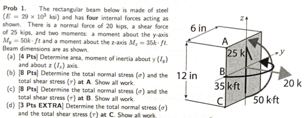 Solved Prob 1. The rectangular beam below is made of steel | Chegg.com