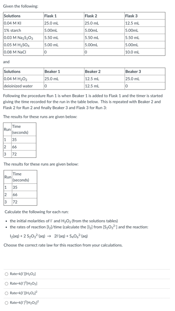 Solved Given the following: Flask 2 Flask 3 Solutions 0.04 | Chegg.com