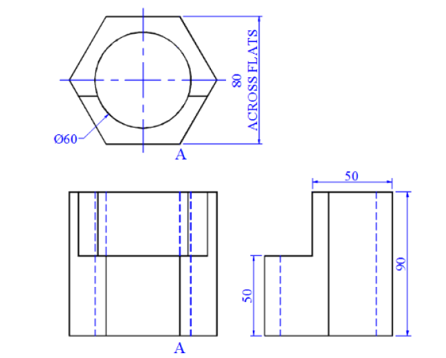 Solved 1. The figure shows the First Angle projection of a | Chegg.com