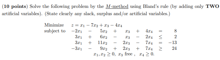 Solved (10 Points) Solve The Following Problem By The | Chegg.com