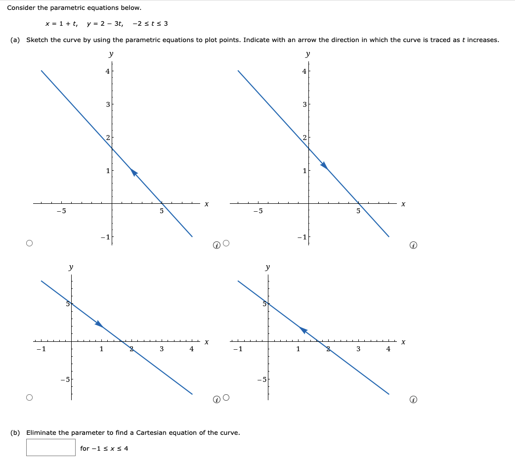 Solved Consider the parametric equations below. x = 1 + t, y | Chegg.com