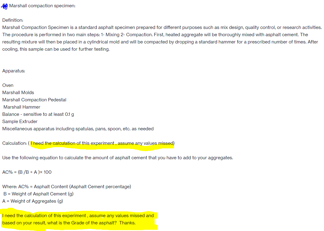 Solved Marshall compaction specimen Definition Marshall