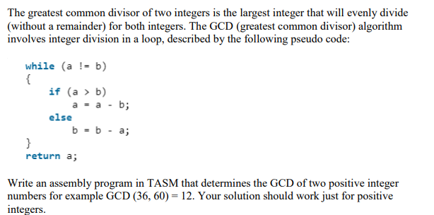 Solved The greatest common divisor of two integers is the | Chegg.com