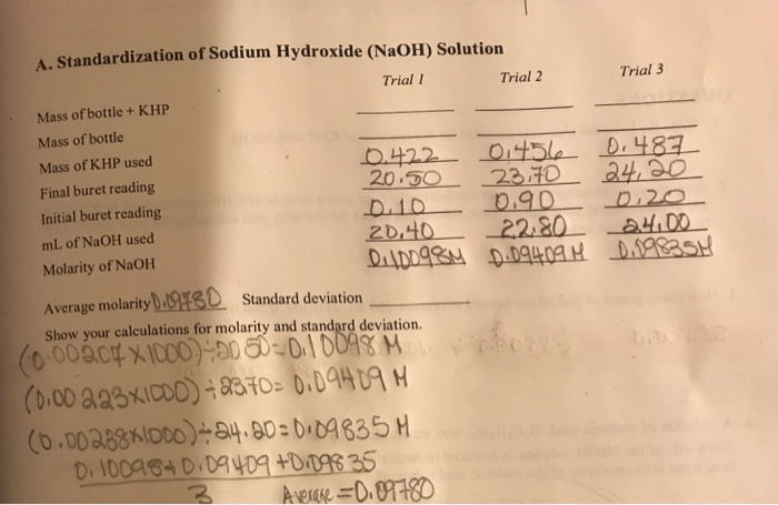 Solved A Standardization Of Sodium Hydroxide Naoh