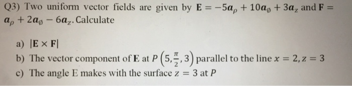 Solved Q3) Two uniform vector fields are given by E--5a | Chegg.com