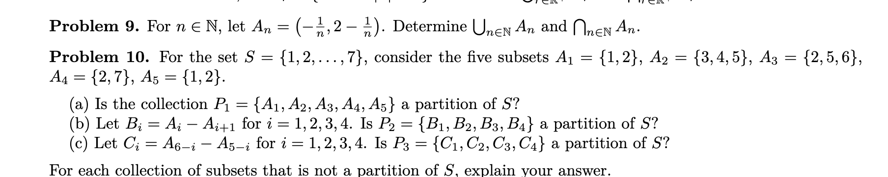 Solved = Problem 9. For N € N, Let An = (-1,2 - ). Determine | Chegg.com