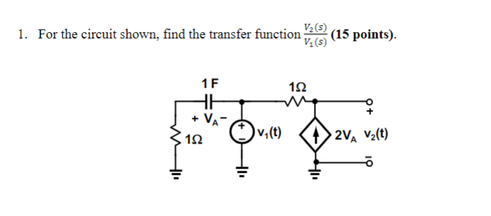 Solved 1. For the circuit shown, find the transfer function | Chegg.com
