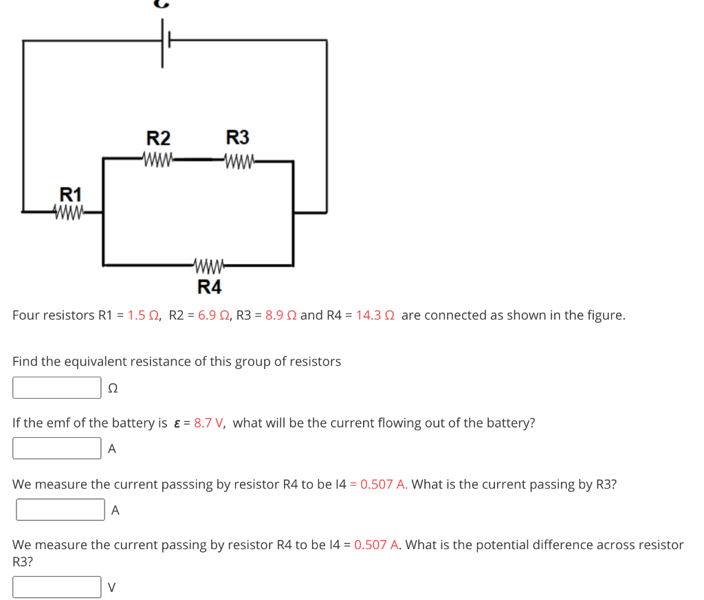 Solved R2 R3 -www- R1 ww- R4 Four resistors R1 = 1.5 12, R2 | Chegg.com