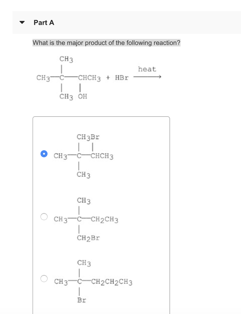Solved Part A What is the major product of the following | Chegg.com