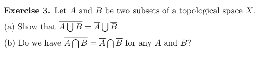 Solved Exercise 3. Let A and B be two subsets of a | Chegg.com