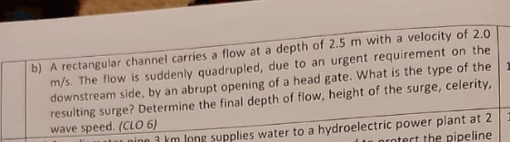 Solved b) A rectangular channel carries a flow at a depth of | Chegg.com