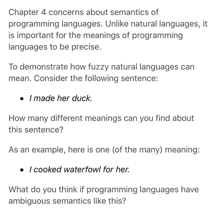 Chapter 4 concerns about semantics of programming | Chegg.com