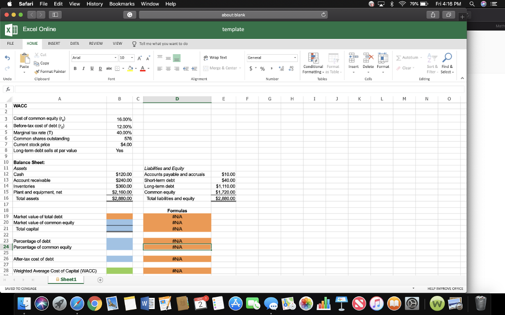 Solved Video Excel Online Structured Activity: WACC The | Chegg.com