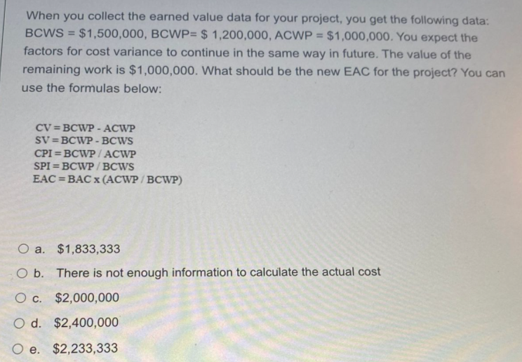 Solved When you collect the earned value data for your | Chegg.com
