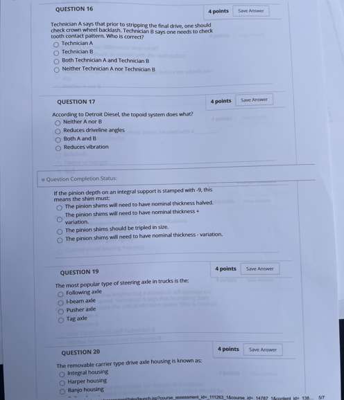 Solved Save Answer QUESTION 16 4 points Technician A says | Chegg.com