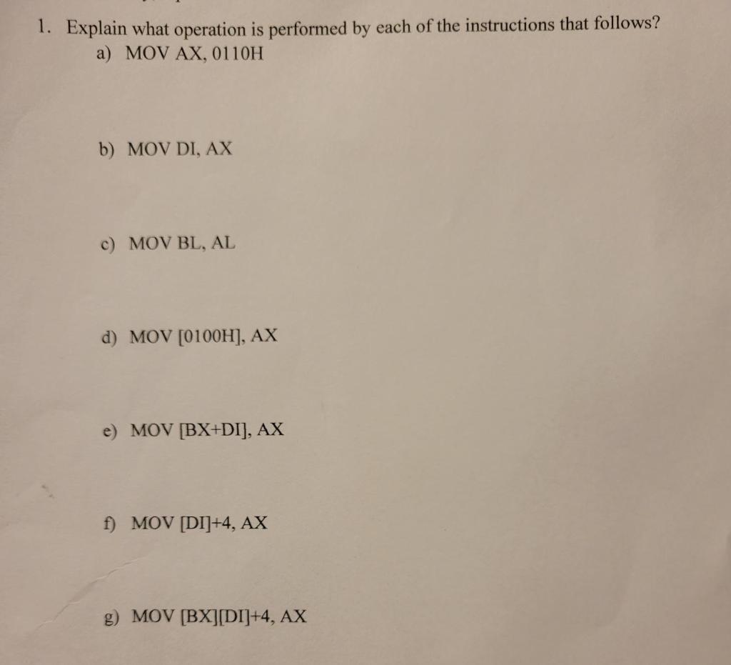 Solved 1. Explain what operation is performed by each of the | Chegg.com