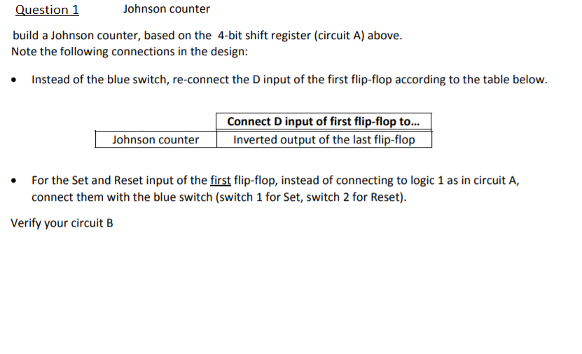 Solved Question 1 Johnson counter build a Johnson counter, | Chegg.com