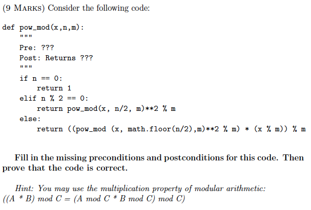 Solved (9 MARKS) Consider the following code: def | Chegg.com
