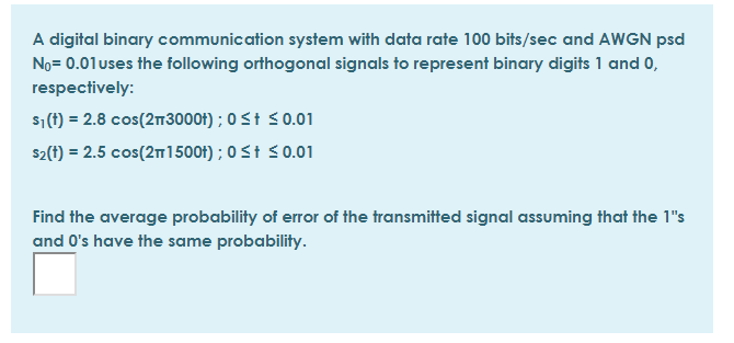 Solved A digital binary communication system with data rate | Chegg.com
