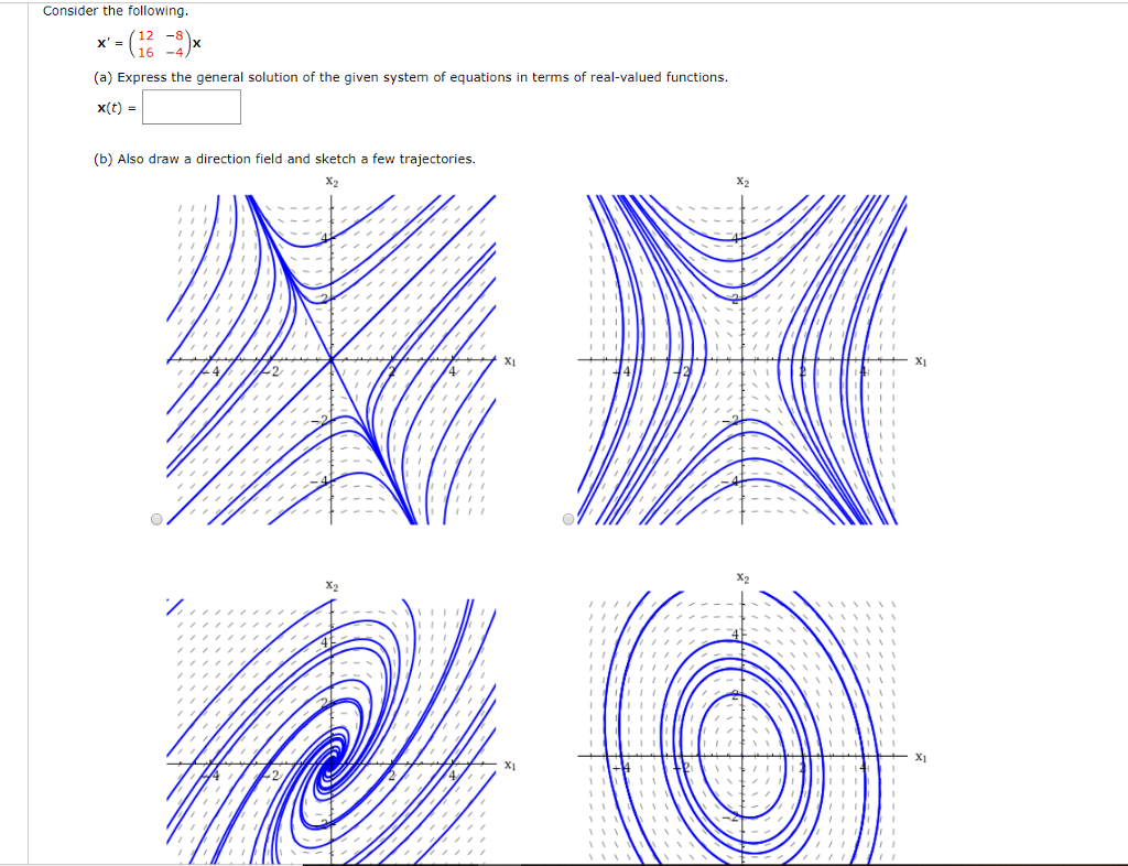 Solved Consider the following. x' = 12 −8 16 −4 x (a) | Chegg.com