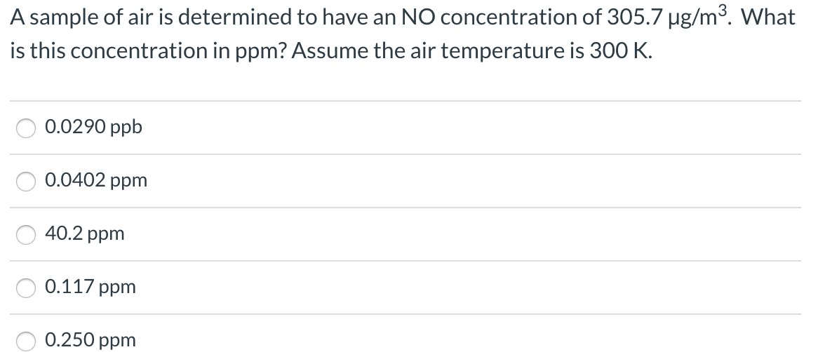 Solved A sample of air is determined to have an NO | Chegg.com