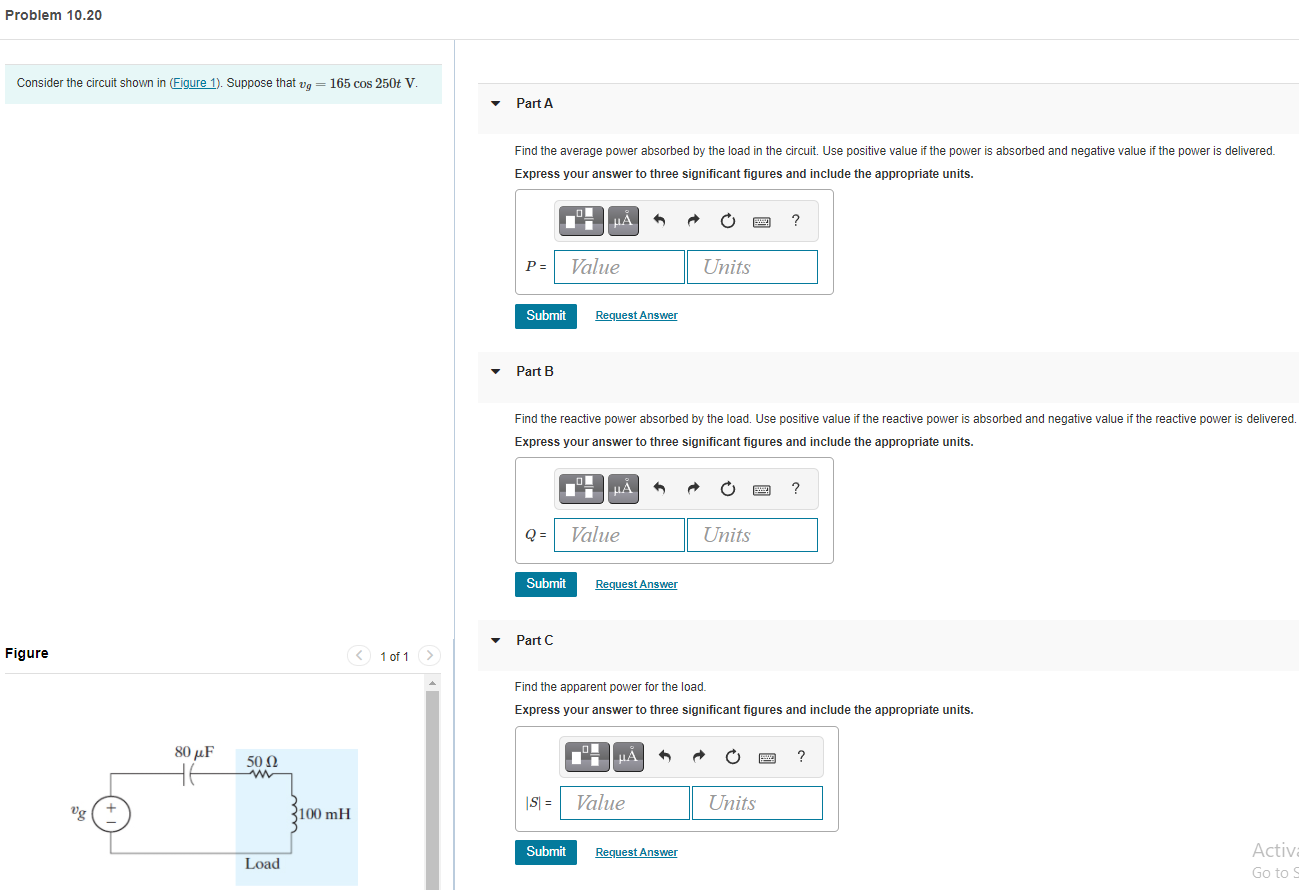 Solved Problem 10.20 Consider the circuit shown in Figure | Chegg.com