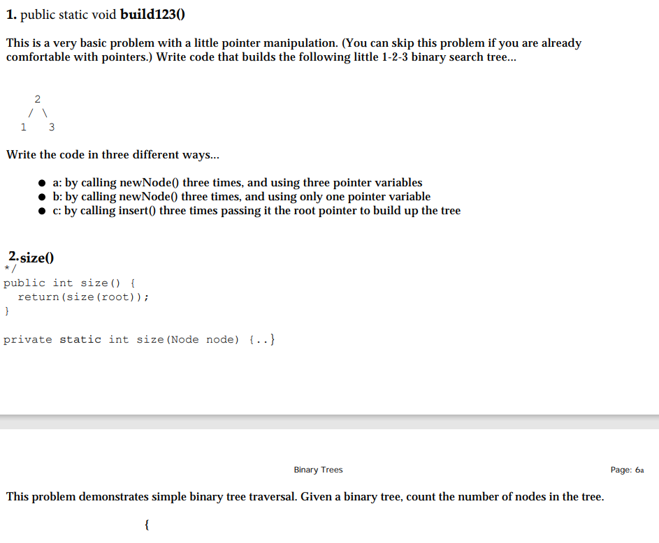 Solved 1. public static void build123() This is a very basic | Chegg.com