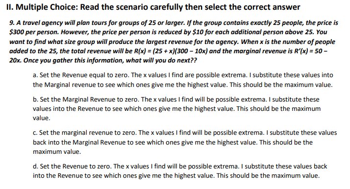Solved Multiple Choice: Read the scenario carefully then | Chegg.com