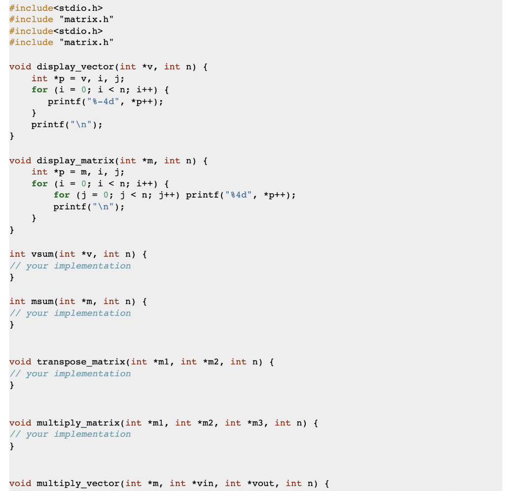 Solved Write C program matrix.h to define the prototypes of | Chegg.com