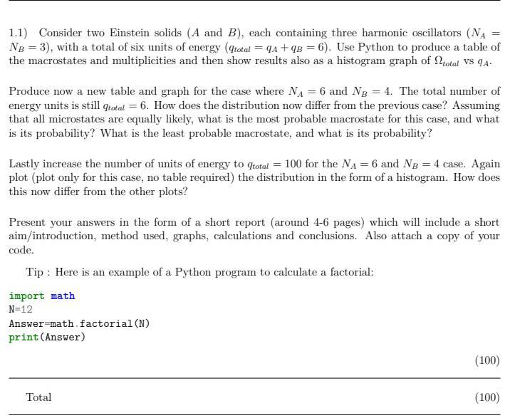 Solved 1.1) Consider Two Einstein Solids (A And B), Each | Chegg.com