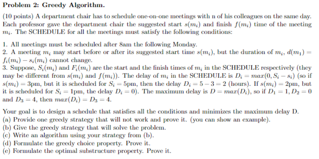 Solved Problem 2: Greedy Algorithm. (10 points) A department | Chegg.com