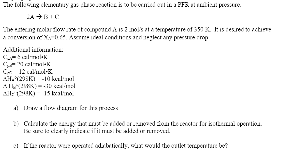 Solved The Following Elementary Gas Phase Reaction Is To Be | Chegg.com