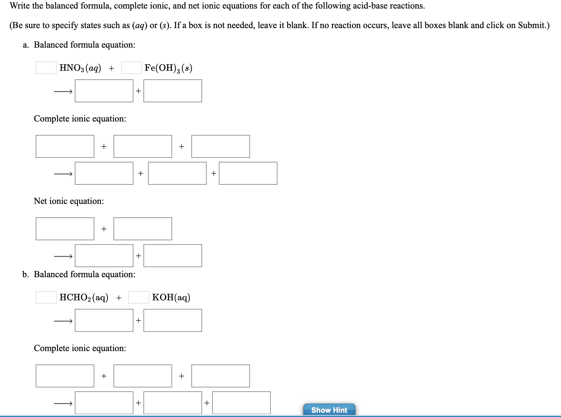 Solved Write The Balanced Formula Complete Ionic And Net