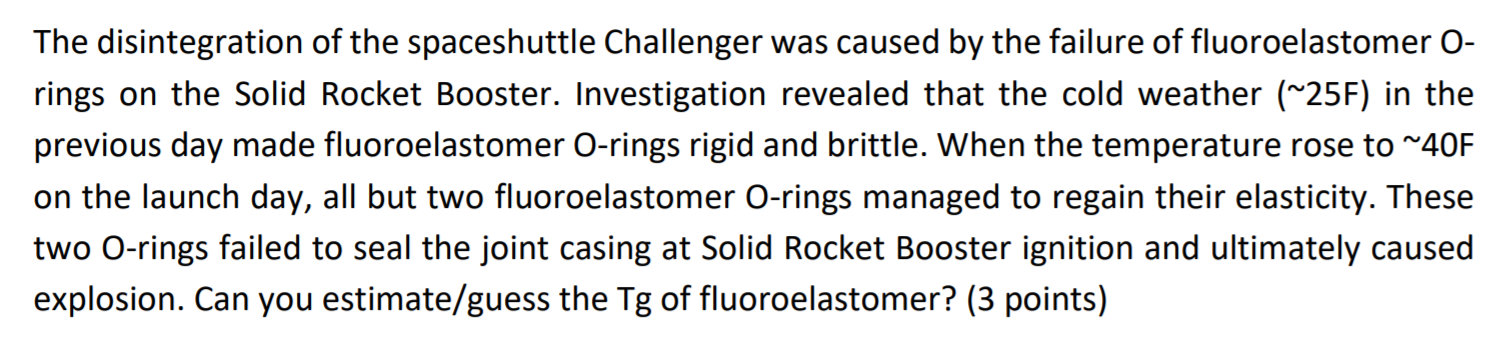 The disintegration of the spaceshuttle Challenger was | Chegg.com