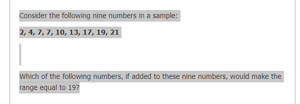 Solved Consider the following nine numbers in a sample: | Chegg.com