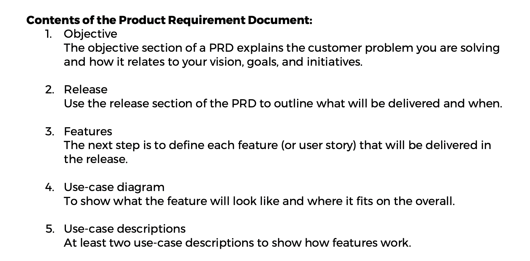 Solved Contents of the Product Requirement Document: 1. | Chegg.com