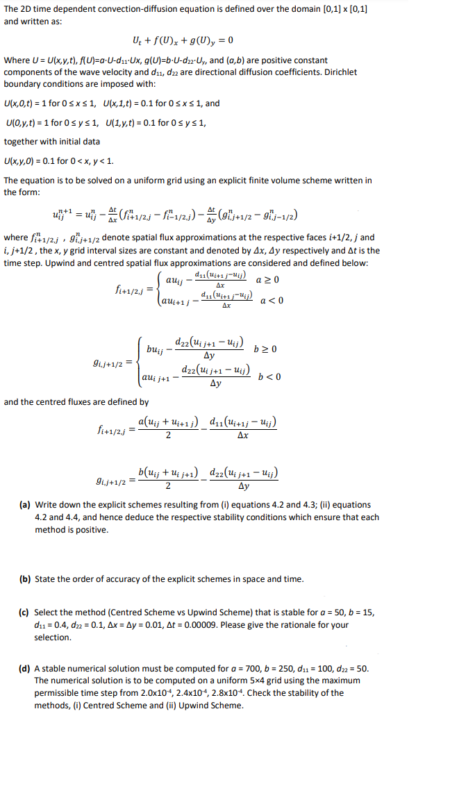 Solved The 2D time dependent convection-diffusion equation | Chegg.com