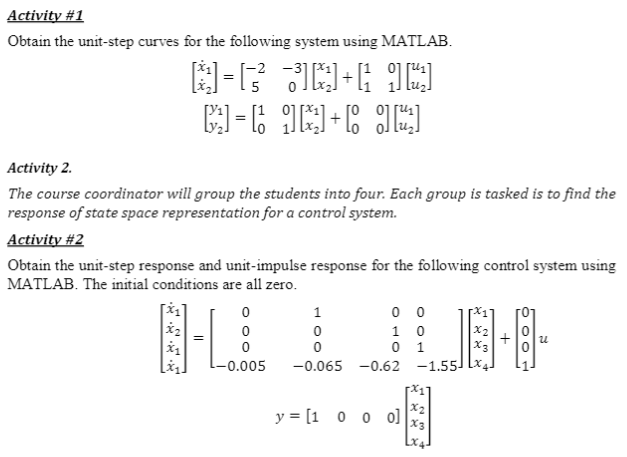 Solved Activity #1 Obtain the unit-step curves for the | Chegg.com