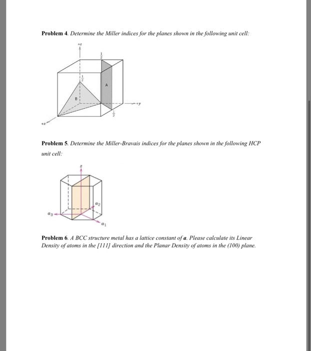 Solved Problem 4. Determine the Miller indices for the | Chegg.com