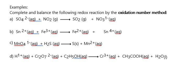 Solved Examples: Complete and balance the following redox | Chegg.com