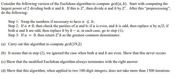 Solved Consider The Following Version Of The Euclidean Chegg