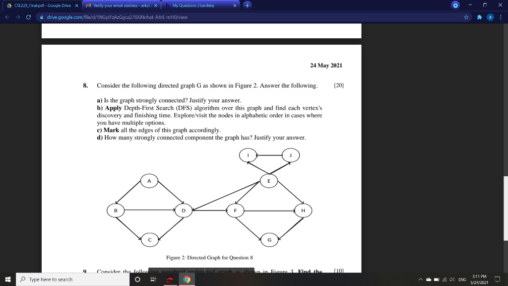 Solved CSE225_Final.pdf - Google Drive x M Verify your email | Chegg.com