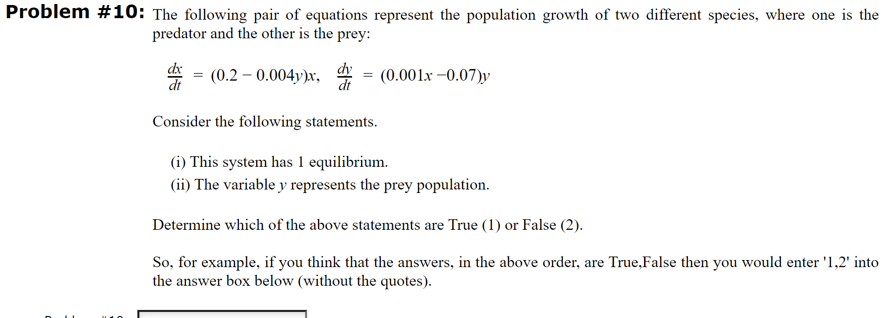 Solved Problem #10: The following pair of equations | Chegg.com