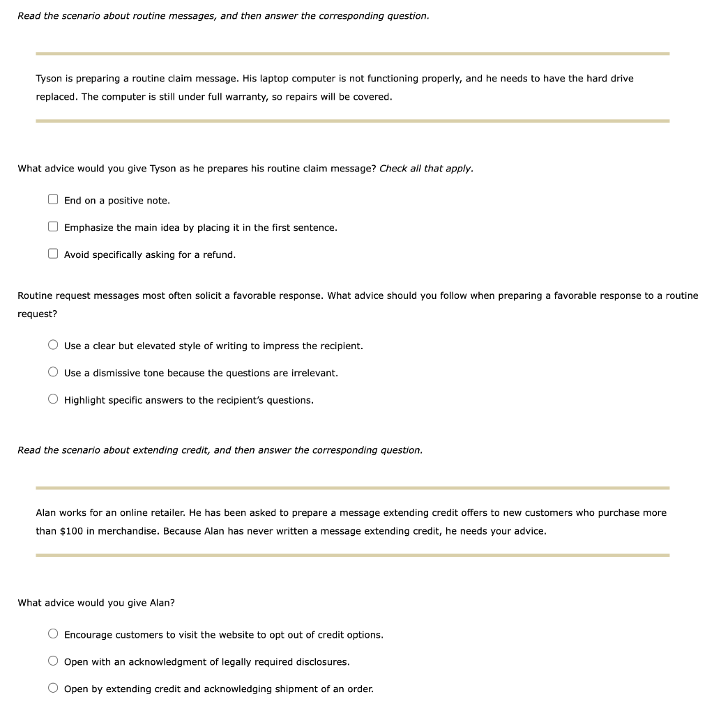 Solved Read the scenario about routine messages, and then | Chegg.com