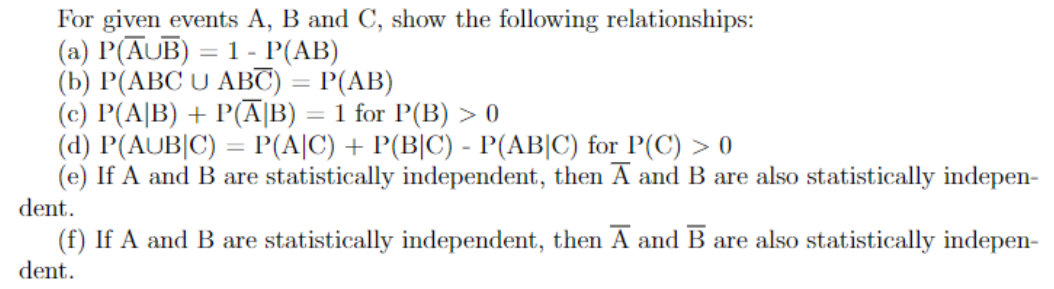 Solved For given events A,B and C, show the following | Chegg.com