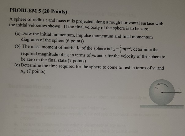 Solved PROBLEM 5 (20 Points) A sphere of radius r and mass m | Chegg.com
