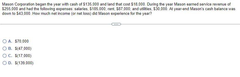 Solved Mason Corporation began the year with cash of | Chegg.com