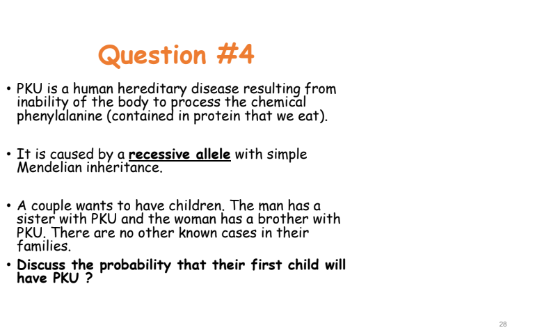 - PKU is a human hereditary disease resulting from inability of the body to process the chemical phenylalanine (contained in